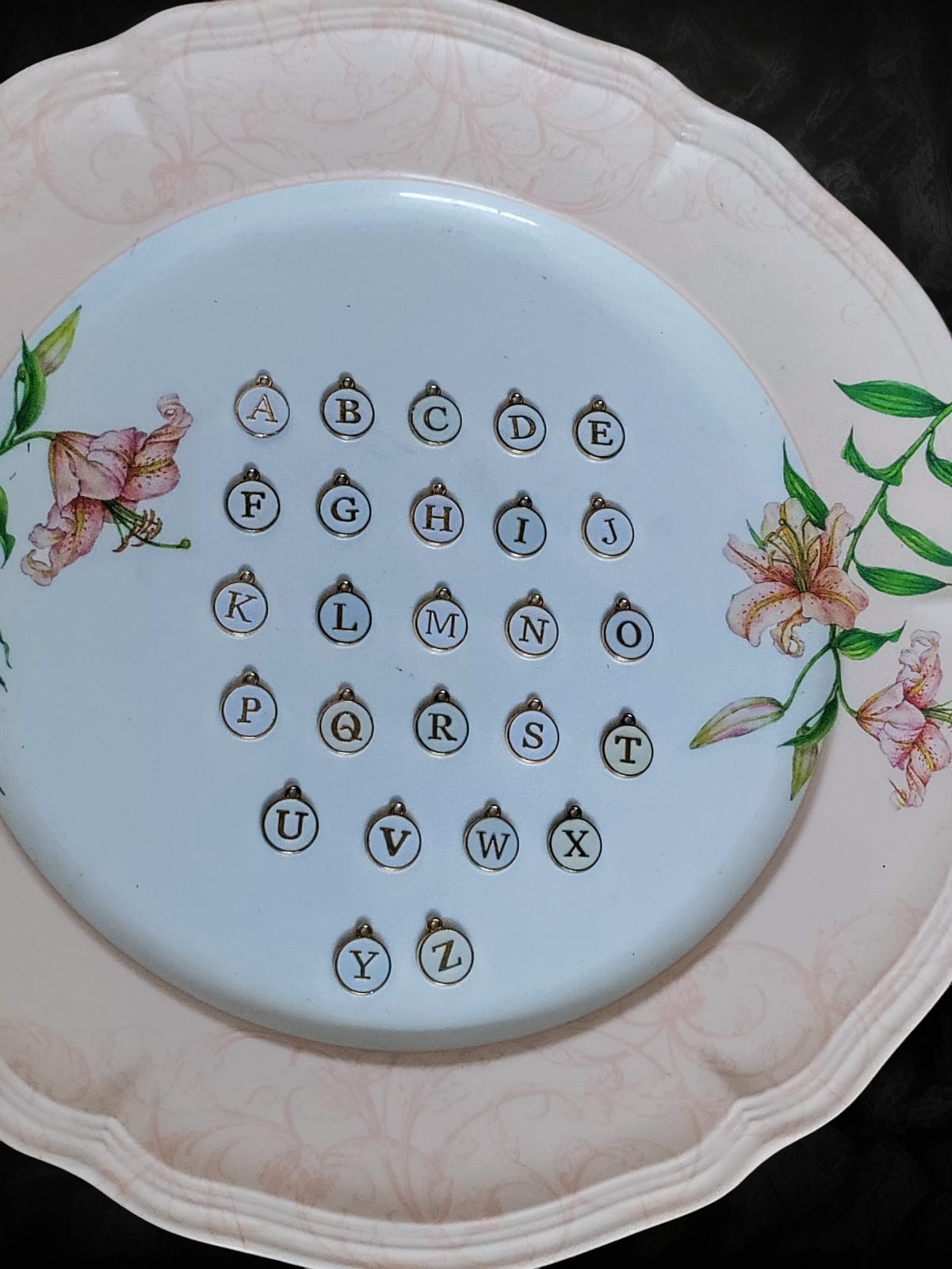 Alphabet charms white